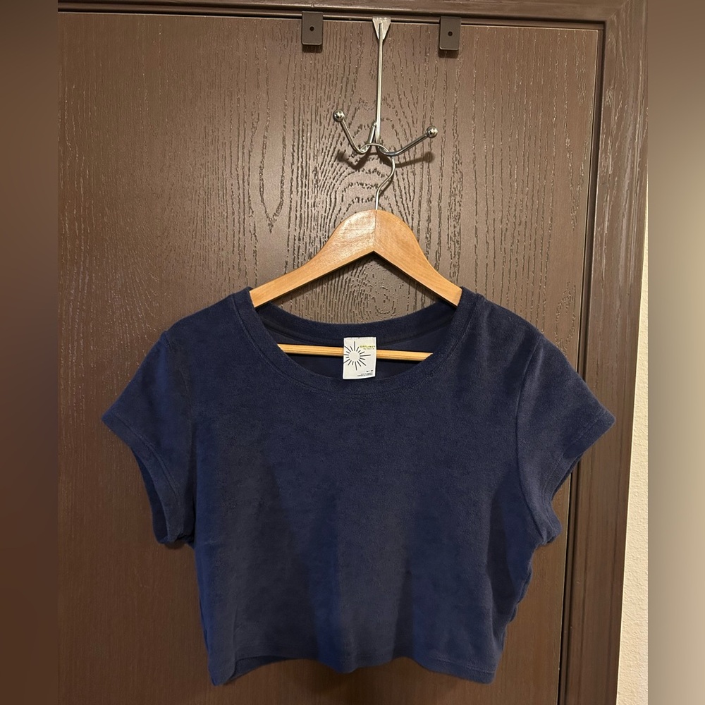 Offline by Aerie Navy Short Sleeve Terry Cloth Crop Top M